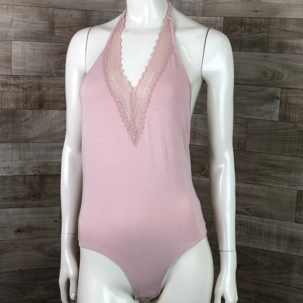 American Eagle Pink Lace halter Body Suit SZ Large